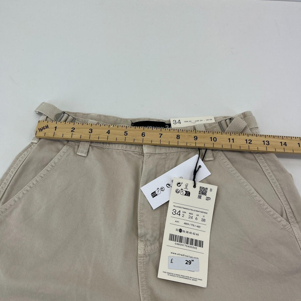 Stradivarius Cargo Chino Trousers in Light Beige UK size 6 Leg 31"