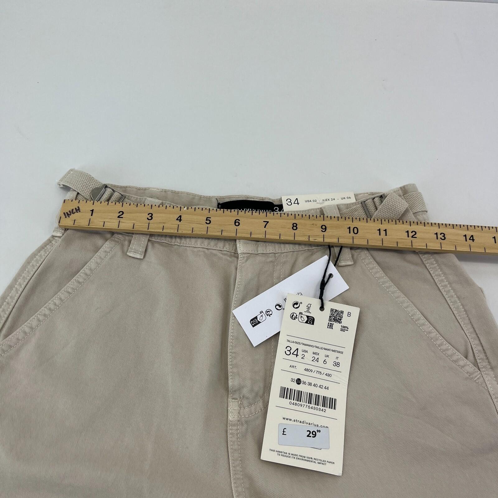 Stradivarius Cargo Chino Trousers in Light Beige UK size 6 Leg 31"