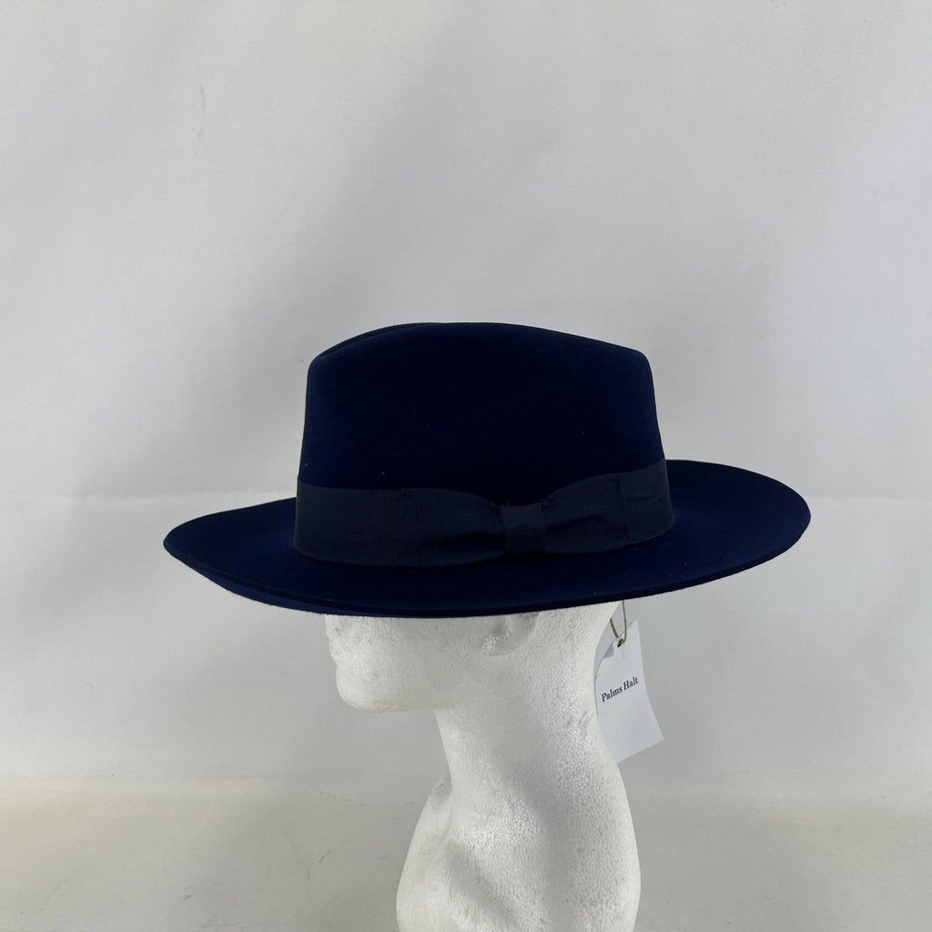 Palms Halt 100% Wool Handmade Textured Fedora Hat in Navy Blue size L 59