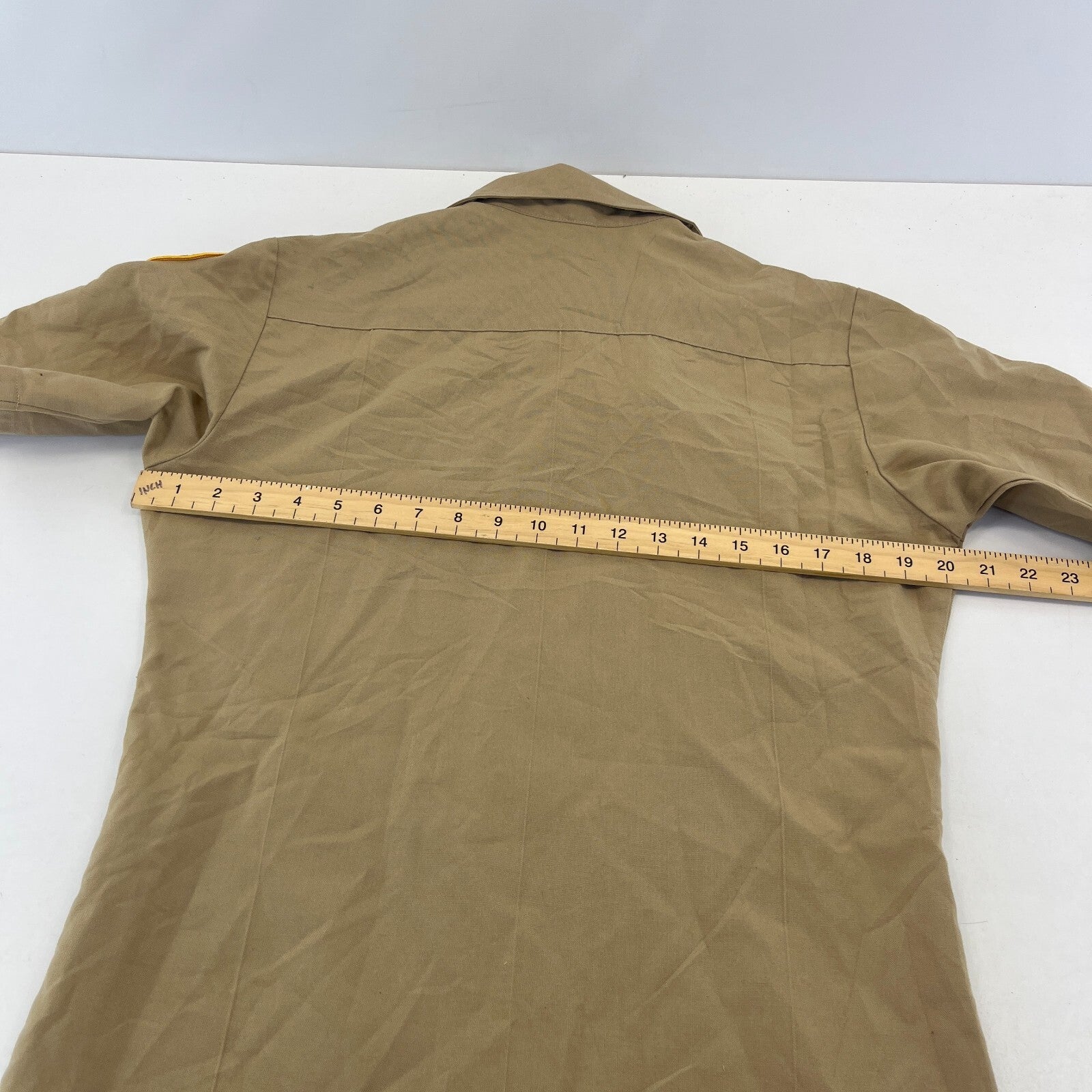 US Navy JROTC Khaki Brown Shirt with Badges size Small