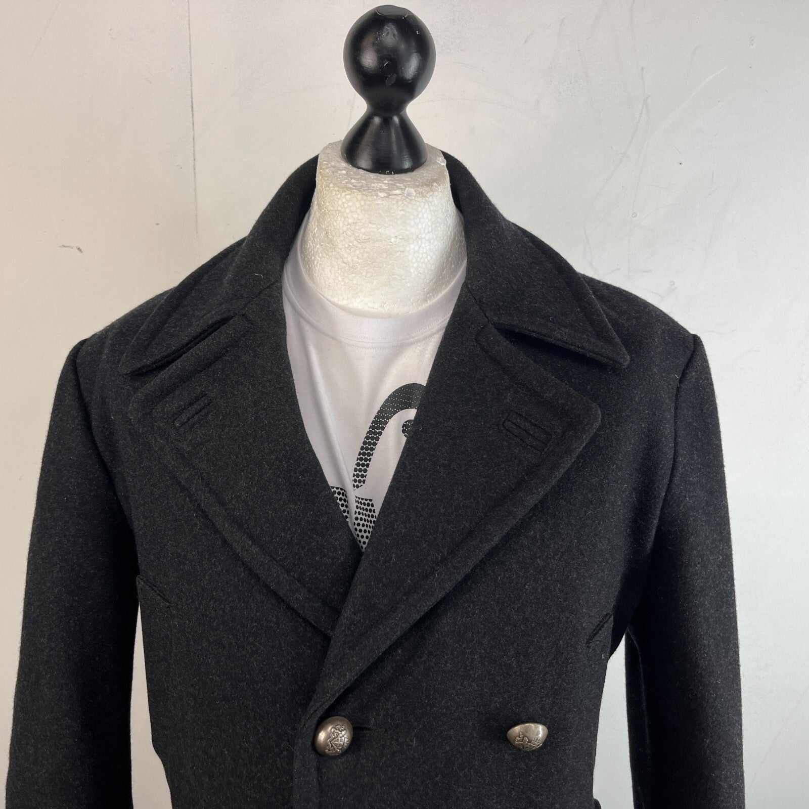 Hackett London Men's Double Breasted Peacoat Charcoal Grey size M