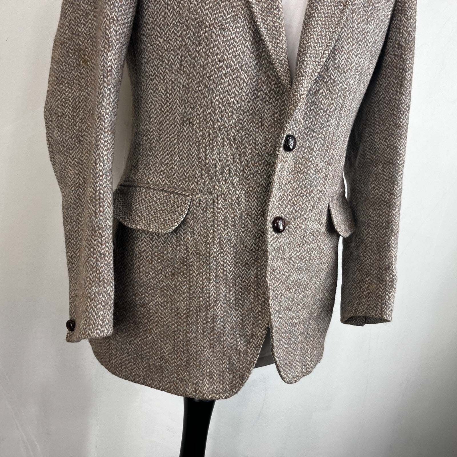 John Lewis Harris Tweed Herringbone Blazer Sport Coat Jacket Beige size 40R
