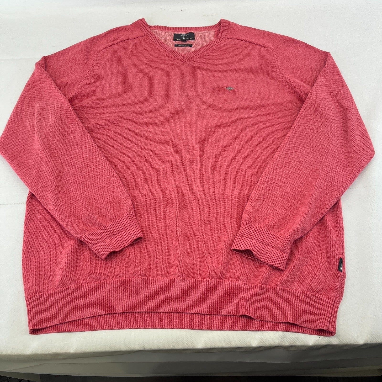 Fynch Hatton Supersoft Cotton Men's V Neck Jumper in Pastel Pink Golf size 2XL