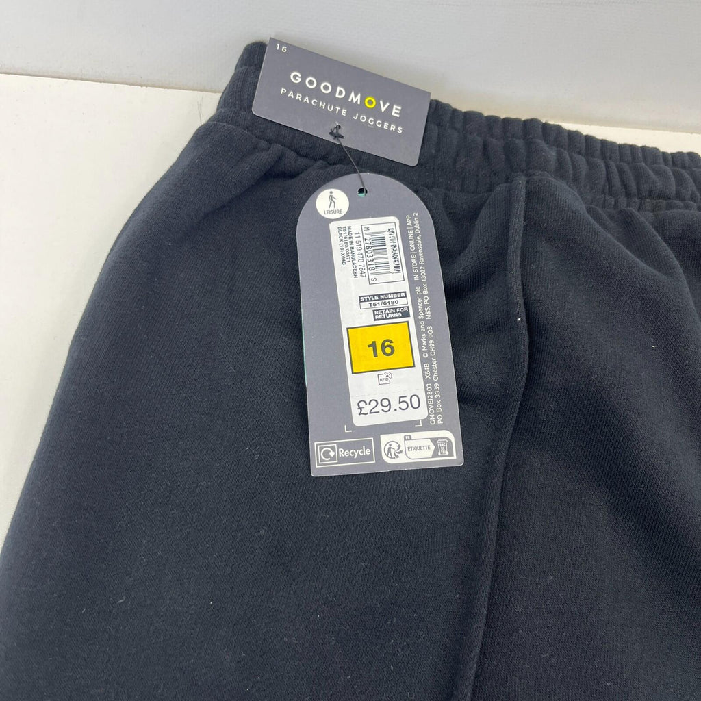 M&S Ladies Goodmove Parachute Joggers Cuffed Trousers Pants Black BNWT size 16