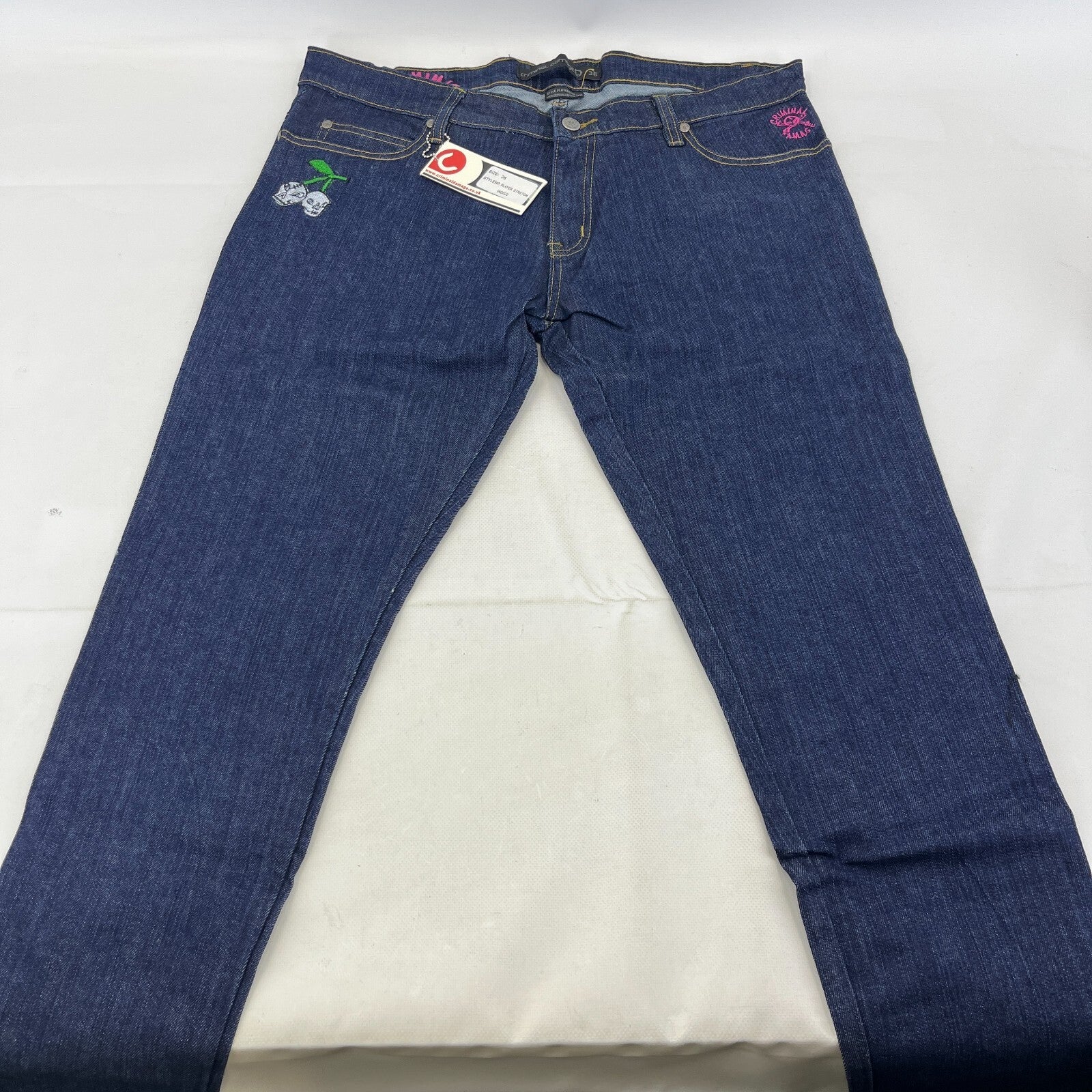 Criminal Damage Player Stretch Jeans Tapered Dark Blue 100% Cotton Denim W36 L32