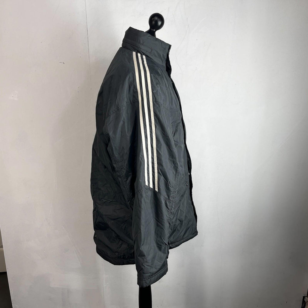 Adidas Men's Quilted Coach Jacket in Dark Grey - size Medium Oversized