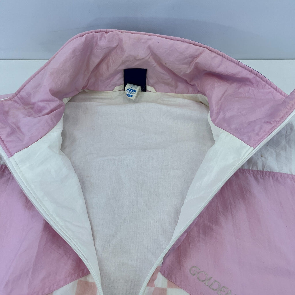 Vintage 80s 90s Golden Cup Shell Suit Track Jacket Pink Colour Block size L