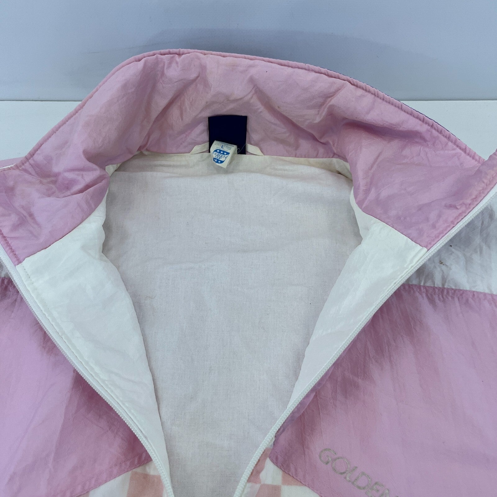 Vintage 80s 90s Golden Cup Shell Suit Track Jacket Pink Colour Block size L