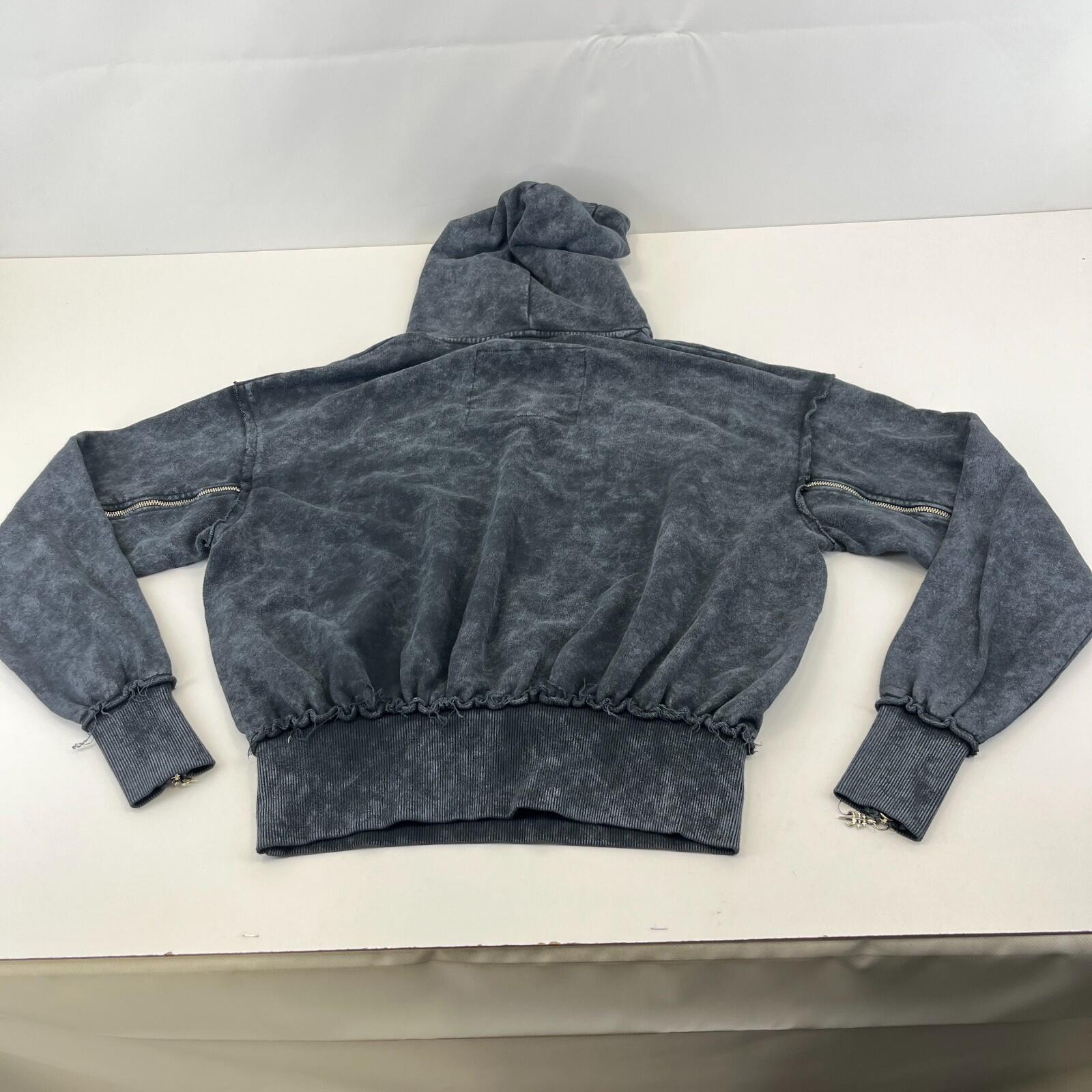 Drop Dead Distressed Look Grey w Zip Sleeves Hoodie 100% Cotton Streetwear UK XS