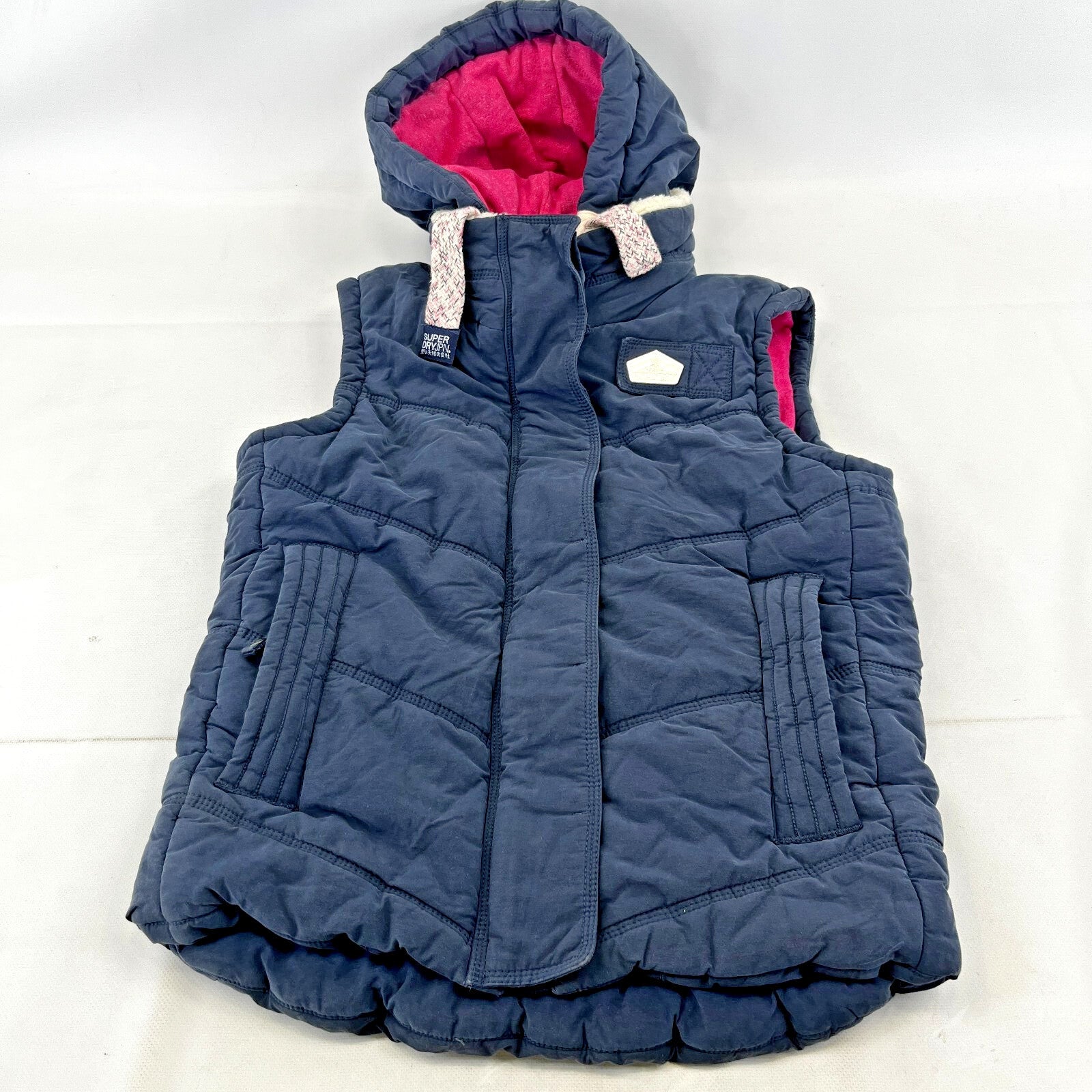 Superdry Alpine Sport Womens Gilet size L Blue Body Warmer Vest Sherpa Collar