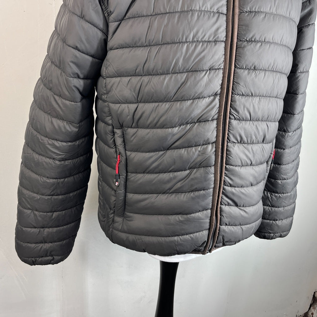Geographical Norway Amigo Men’s Puffer Jacket XL Dark Grey Hooded Quilted Coat