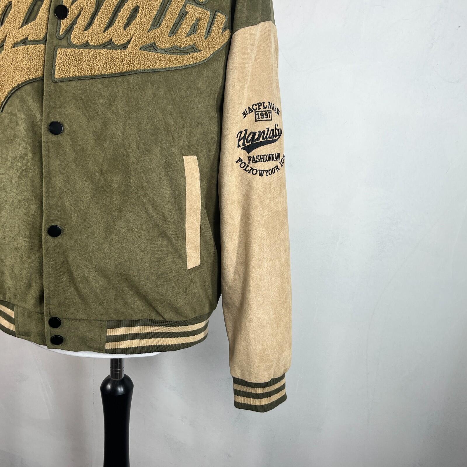 Women's Flock Varsity Jacket 80s College Style Green & Beige size XL