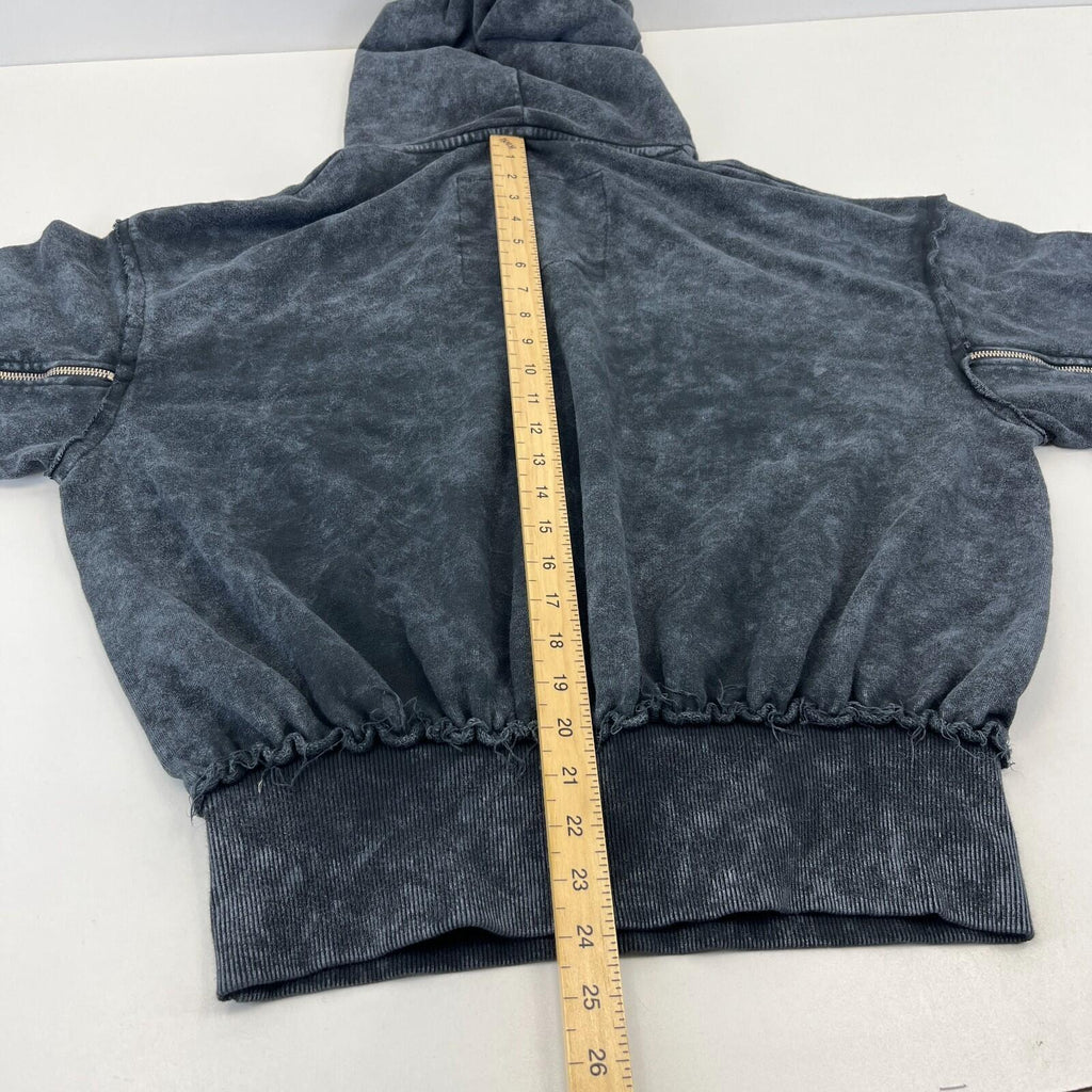 Drop Dead Distressed Look Grey w Zip Sleeves Hoodie 100% Cotton Streetwear UK XS