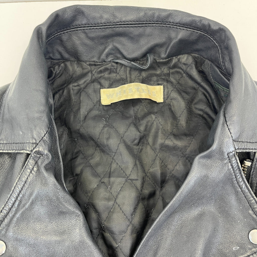 Whistles Distressed Look Leather Jacket Biker Black Boyfriend Zip Cuffs size 10