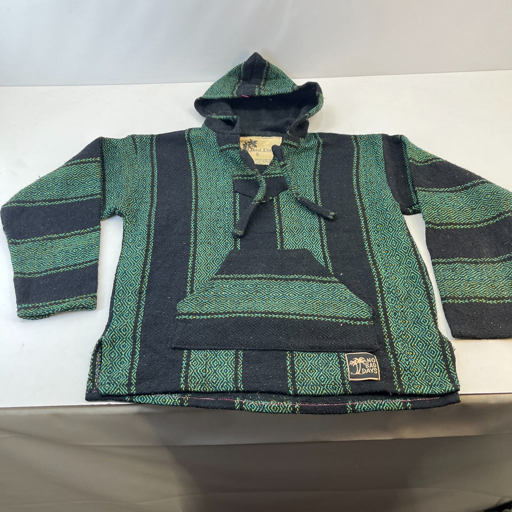 No Bad Days Mexican Baja Hoodie Pullover Hippie Festival Green Stripe Small