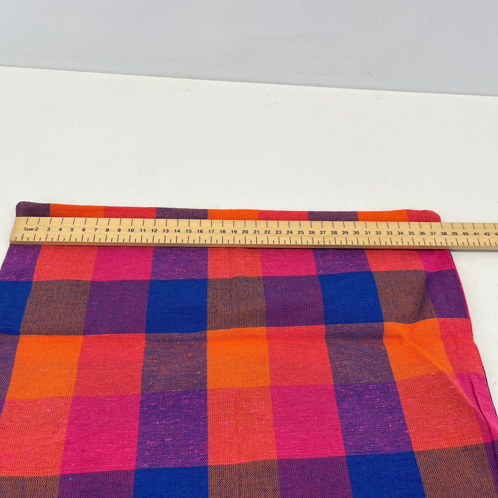 2x RSW 100% Cotton Cushion Pillow Covers Orange/Pink/Purple Check 38cm x 38cm