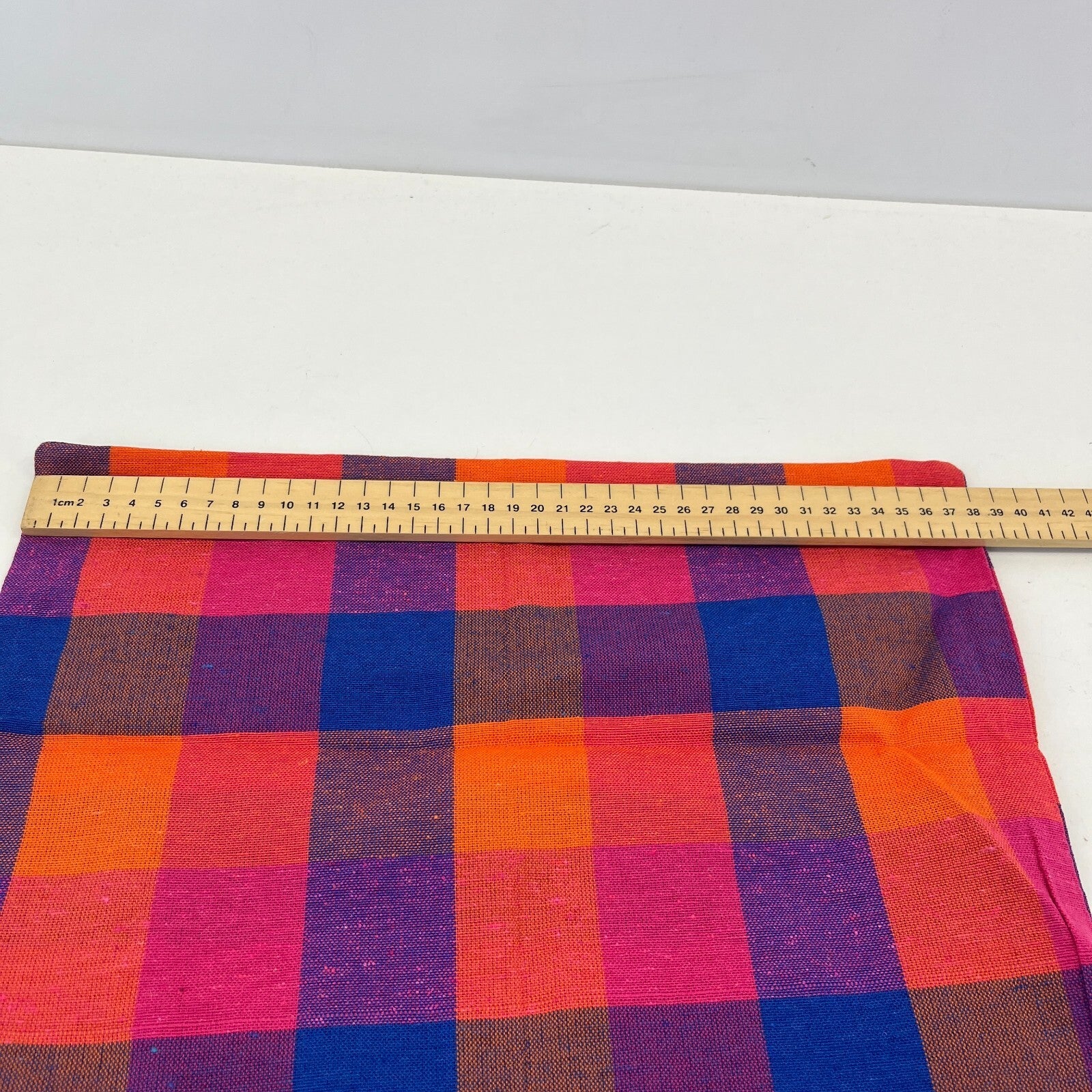 2x RSW 100% Cotton Cushion Pillow Covers Orange/Pink/Purple Check 38cm x 38cm