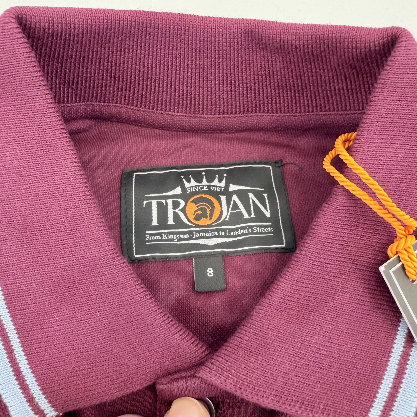 Trojan Records Women's Short Sleeve Polo Shirt in Burgundy Maroon Red size 8