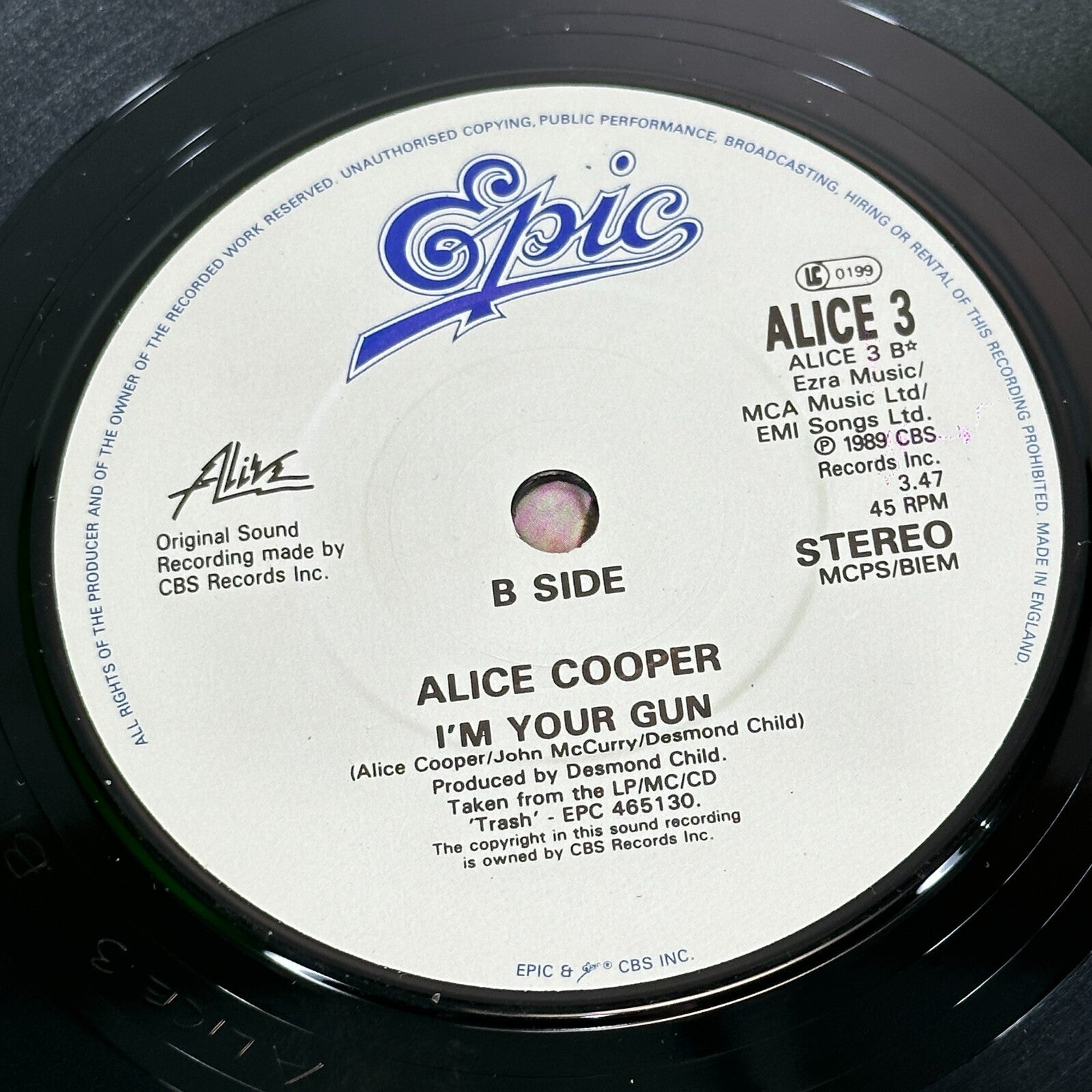 Alice Cooper – Bed Of Nails / I'm Your Gun 7" Vinyl Single UK Epic 1989 Ex/Ex
