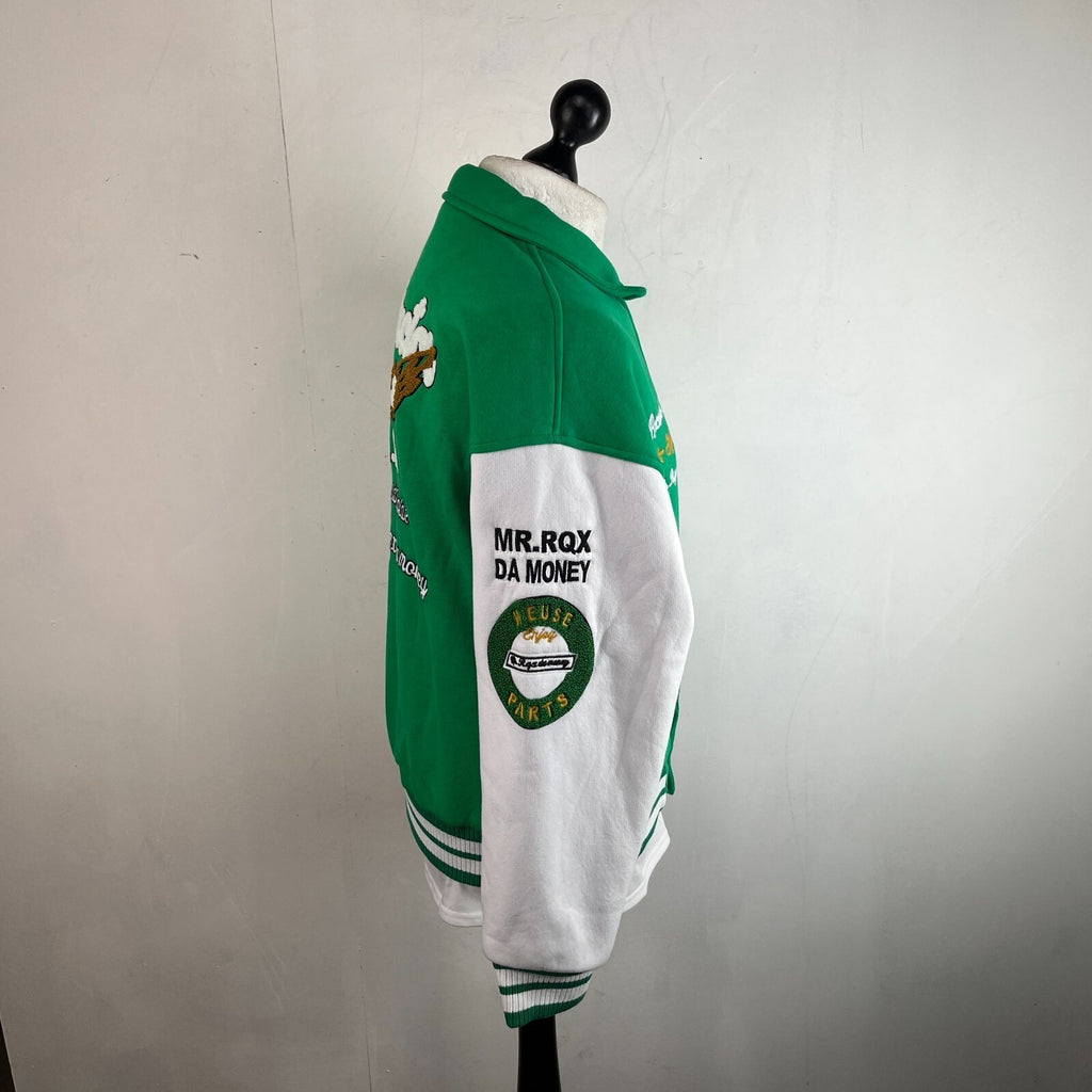 Rocqer-X Women's Green & White Embroidered Varsity Jacket size 2XL