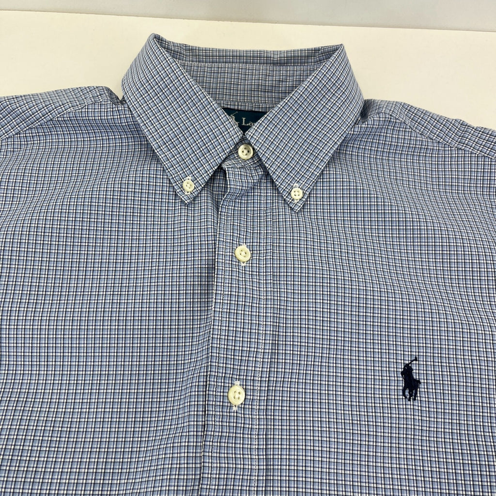 Ralph Lauren Shirt Mens size M Blue Check Cotton Button Up RL Pony