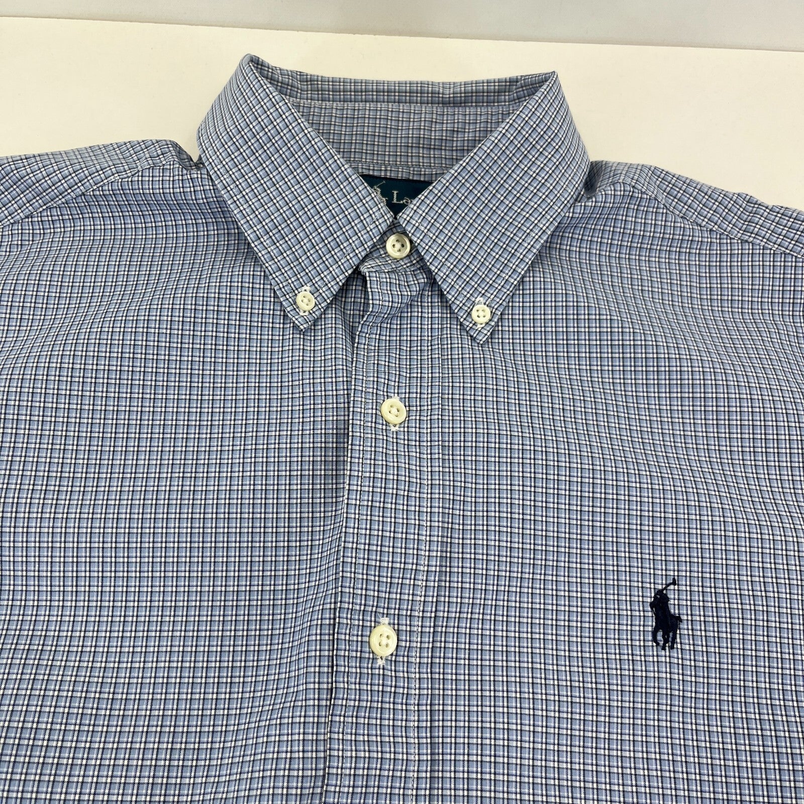 Ralph Lauren Shirt Mens size M Blue Check Cotton Button Up RL Pony