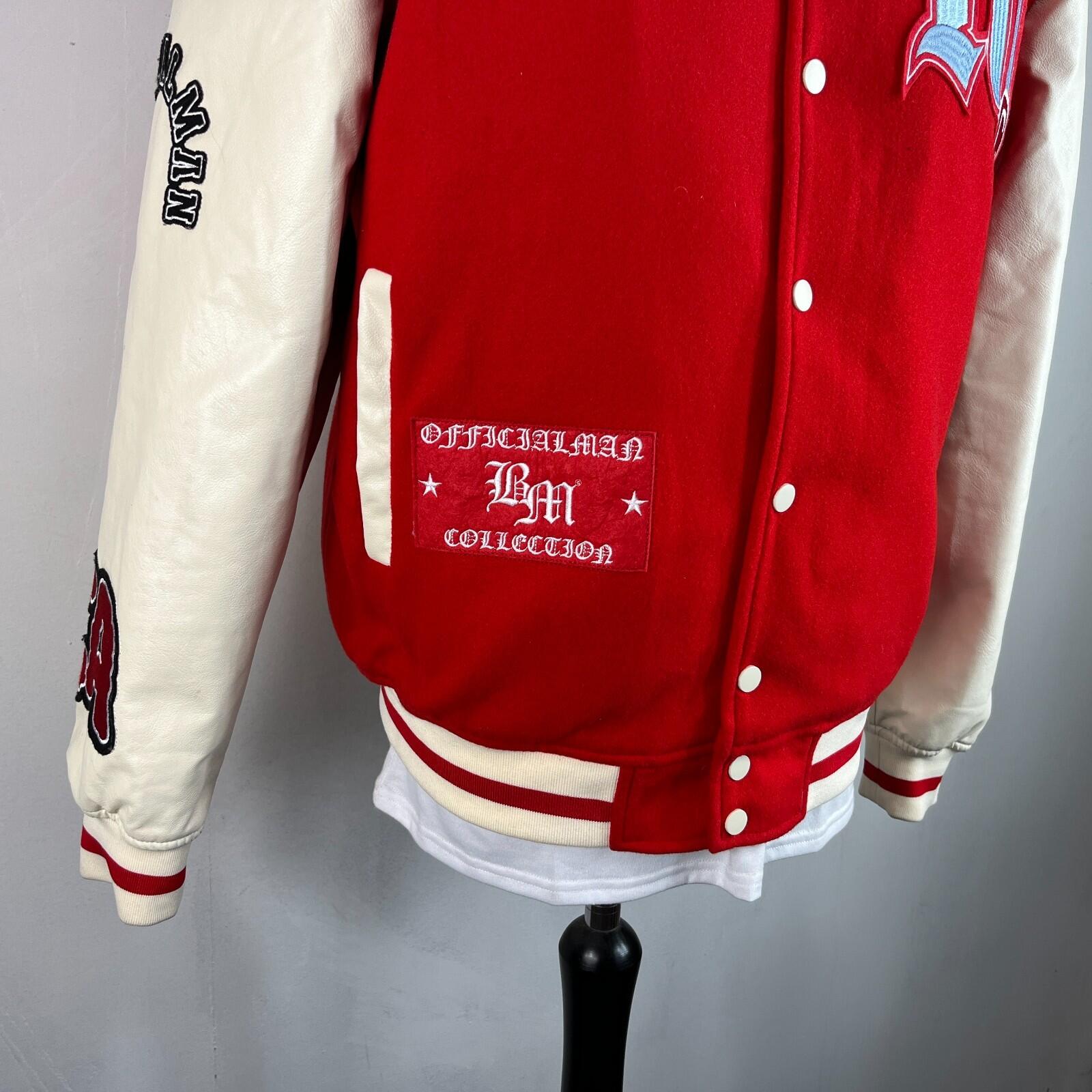 Boohoo Man Los Angeles Red & Ivory White Varsity Jacket size M  New without Tags