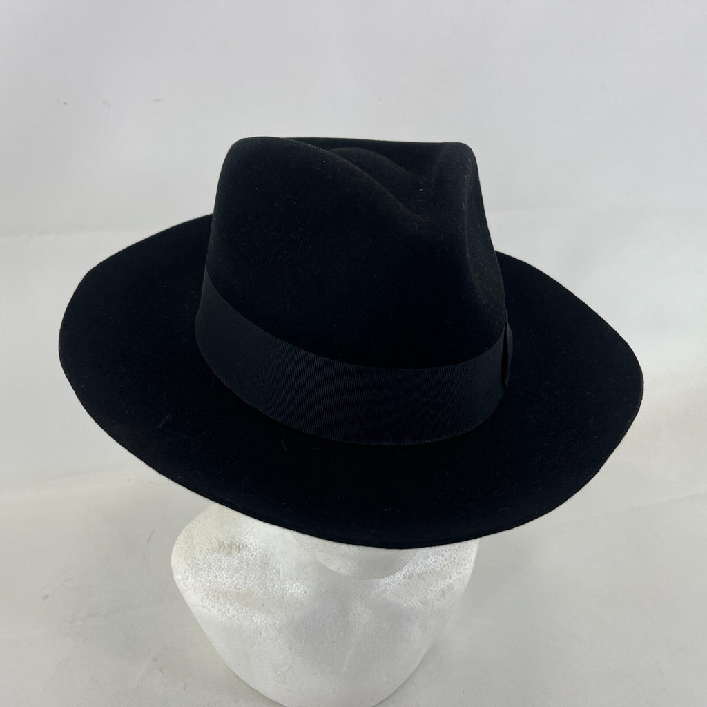 Palms Halt 100% Wool Handmade Textured Fedora Hat in Black size M 56