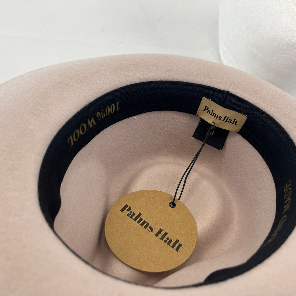 Palms Halt 100% Wool Handmade Textured Fedora Hat in Beige size M 56