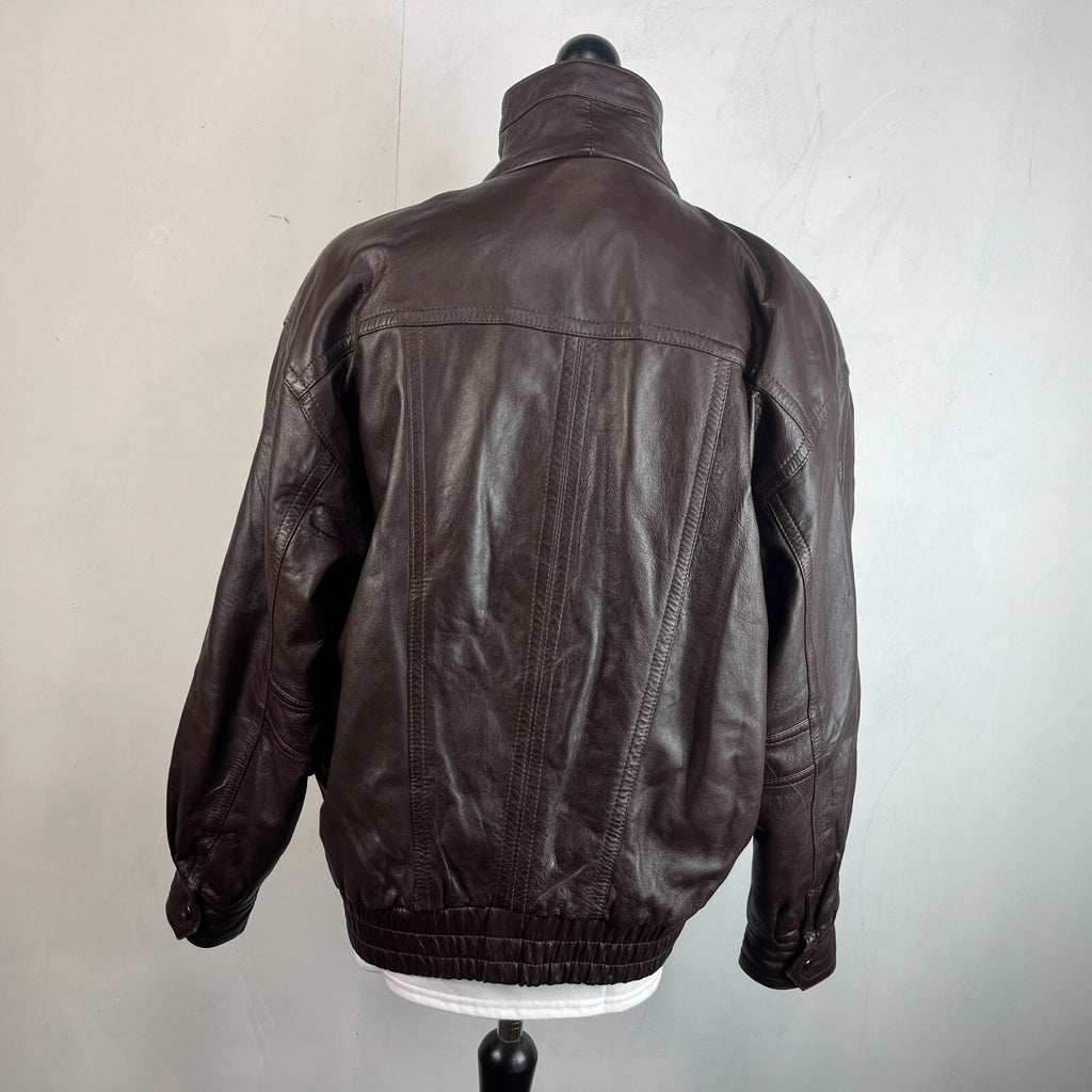 Mens Vintage Burton Brown Leather Bomber Jacket size Large