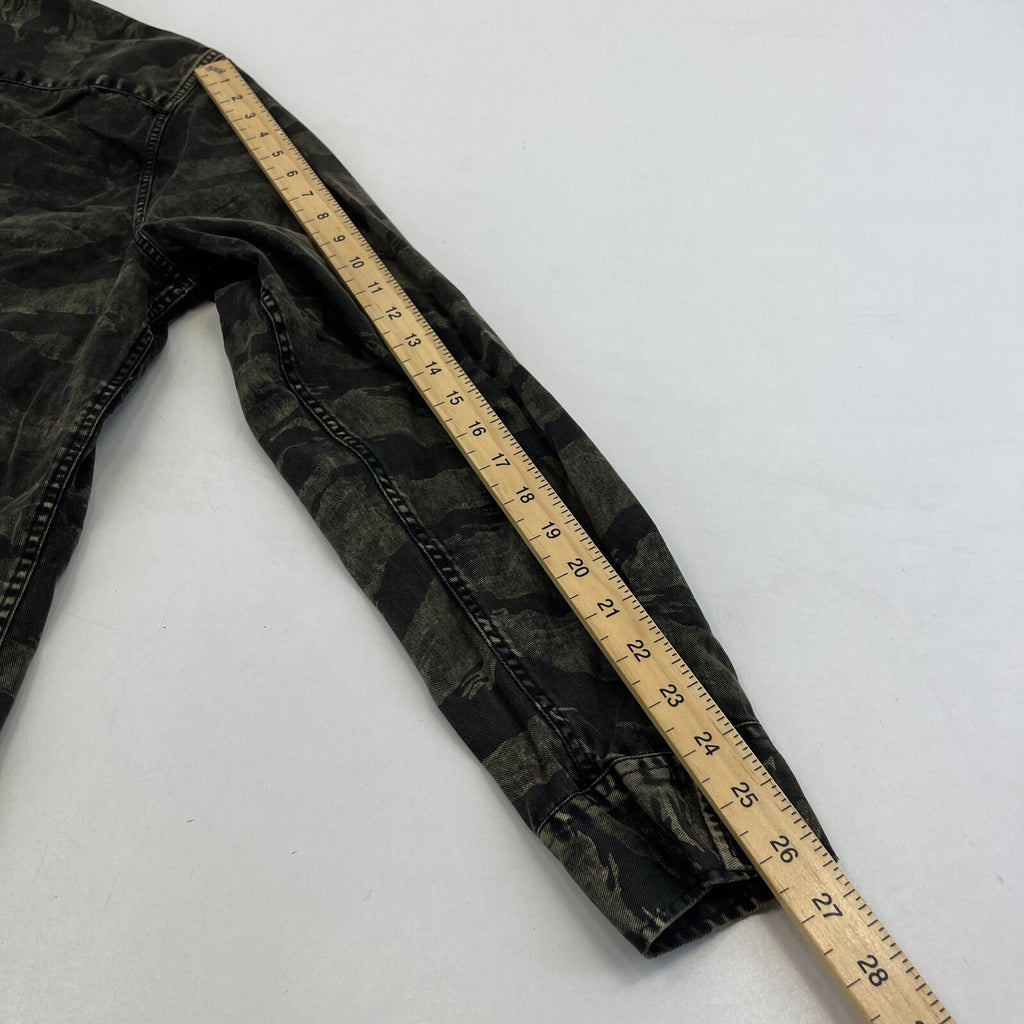 AllSaints Denim Jacket Men's size XL Relaxed Fit Distressed Tiger Camo