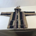 Mexican Baja Tie Front Hoodie Childrens size Large Black/Beige Striped Hooded