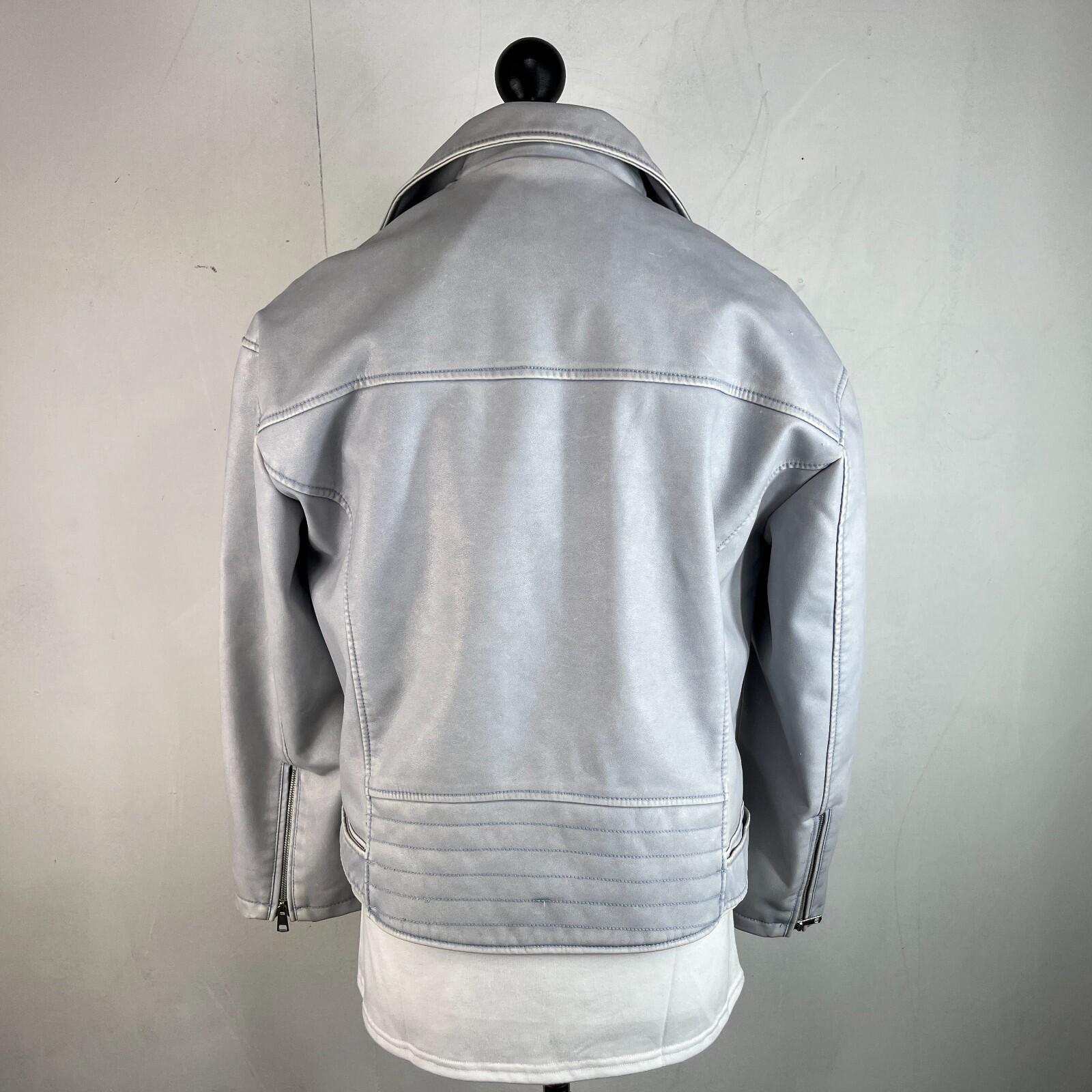 Rita Ora Light Grey Faux Leather Biker Jacket with Belt size 10/12