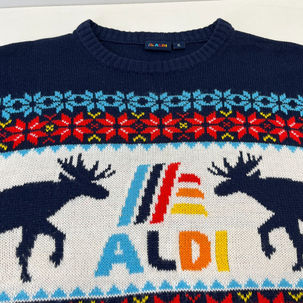 Vintage Aldi Christmas Jumper size XL Unisex - Blue/Red