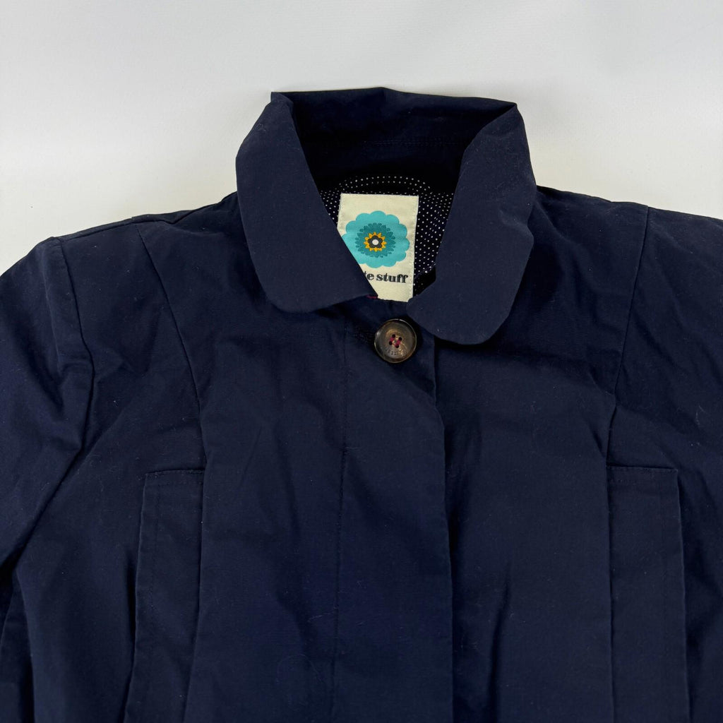 White Stuff Womens Casual Jacket size UK 8 Navy Blue Cotton Short Trench Coat