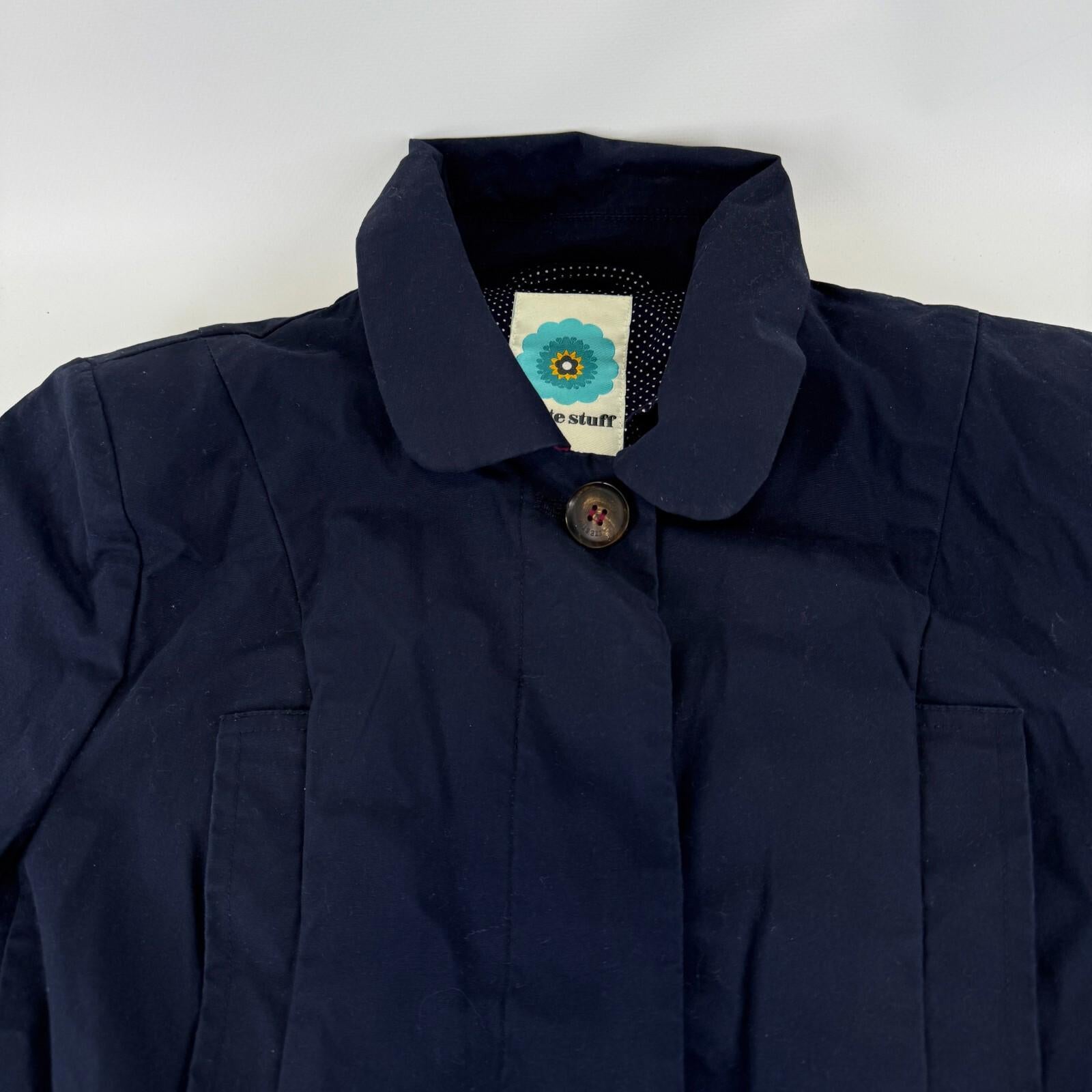 White Stuff Womens Casual Jacket size UK 8 Navy Blue Cotton Short Trench Coat