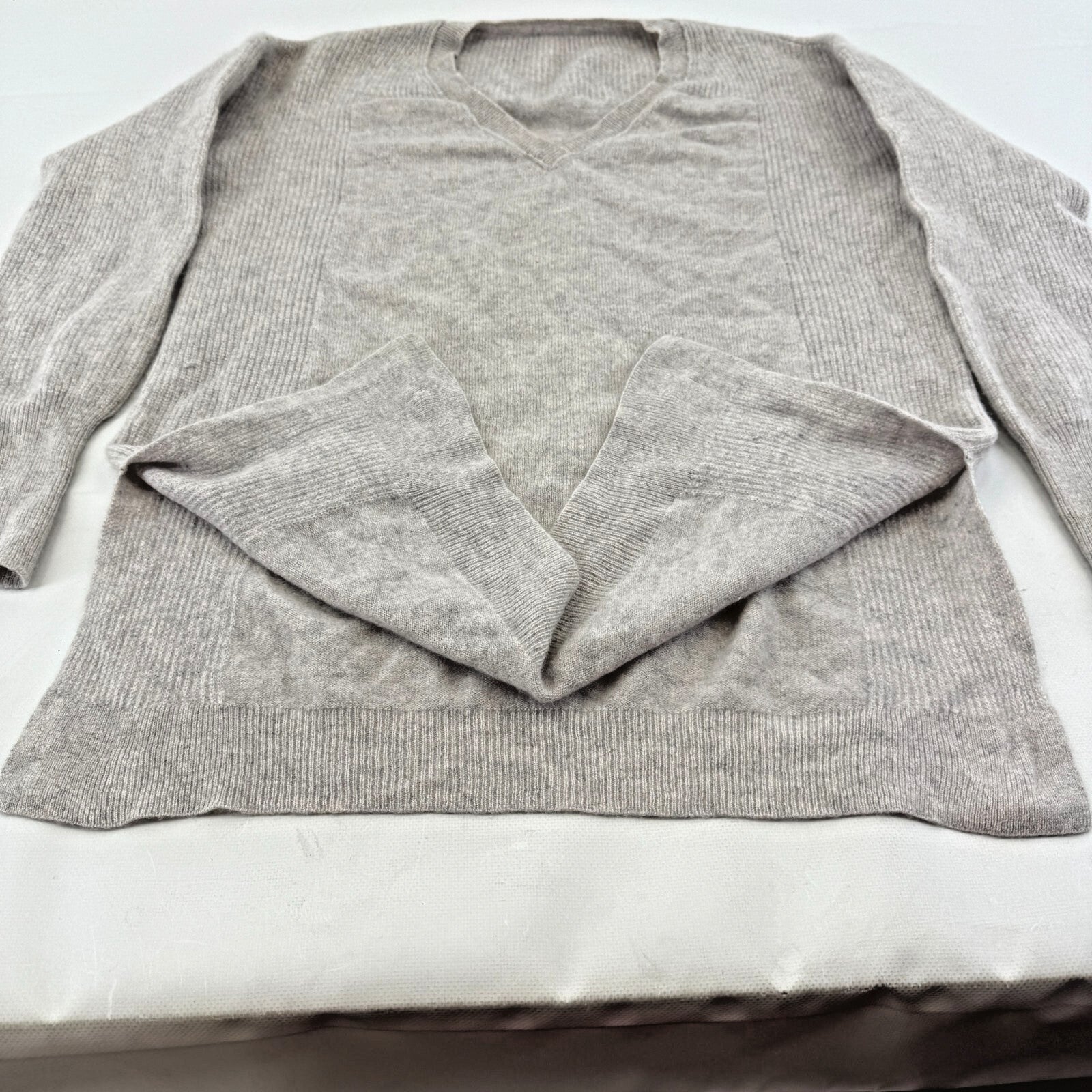 Wrap 100% Cashmere V Neck Jumper Long Sleeve Grey UK size 10 Relaxed Fit