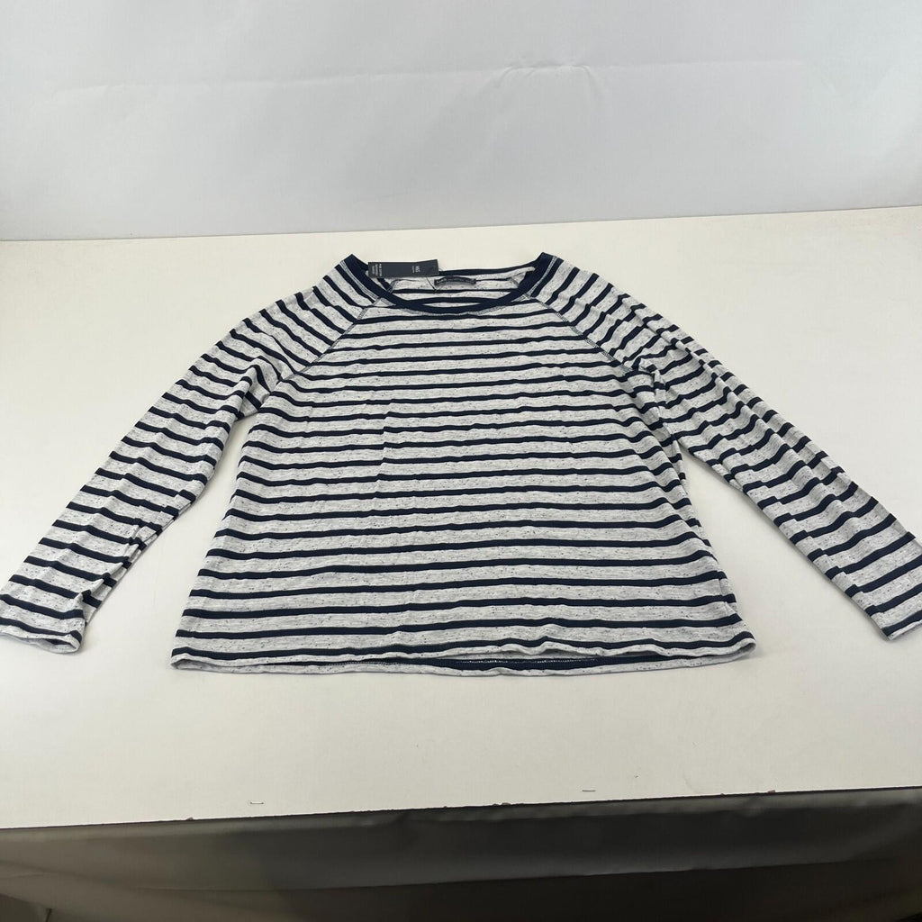 M&S Women's Crew Neck Top White & Navy Blue Striped Long Sleeve size 16 - New