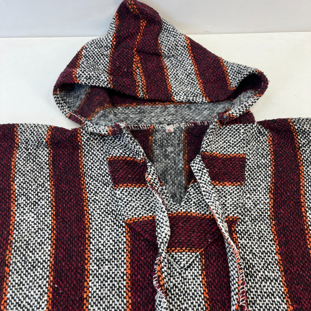 Genuine Mexican Baja Hoodie Pullover Hippie Festival Red/Grey UK size Large
