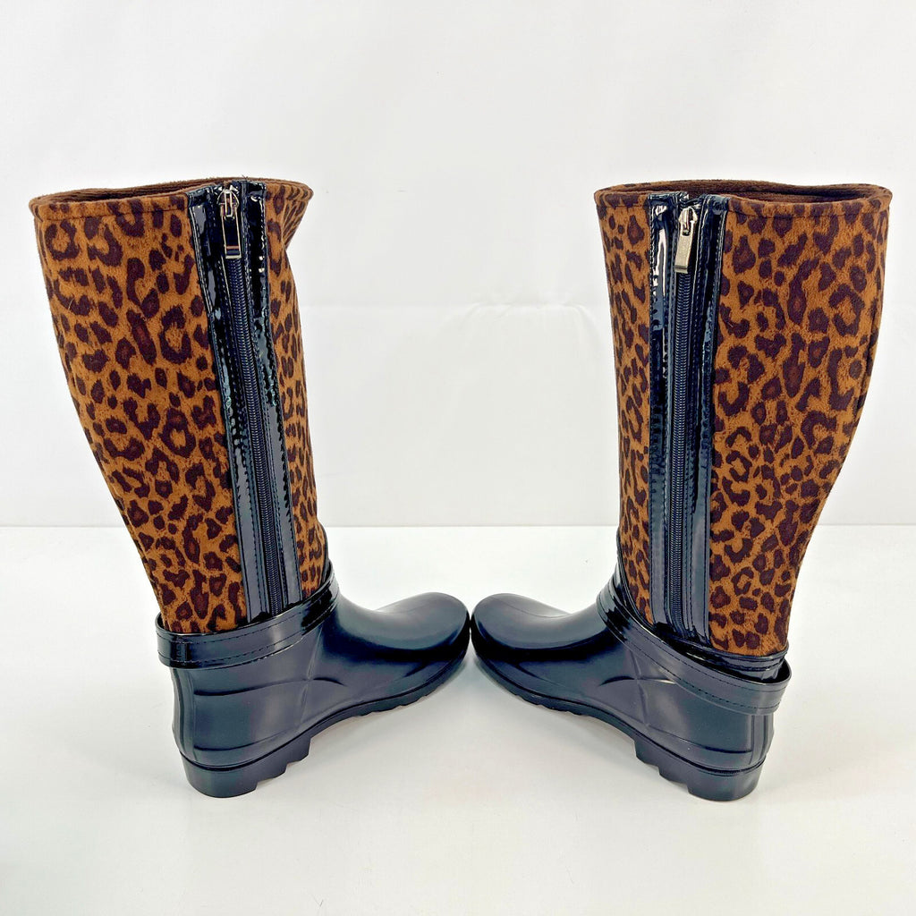 Women's Festival Boots Wellies Textured Leopard Print on Brown size UK 5 - EU 38