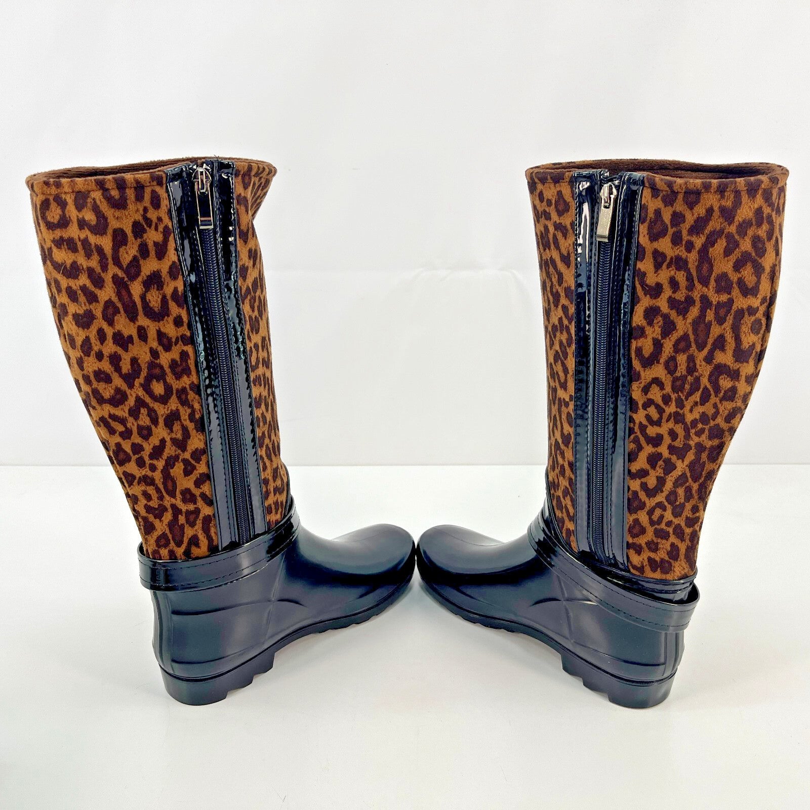 Women's Festival Boots Wellies Textured Leopard Print on Brown size UK 5 - EU 38