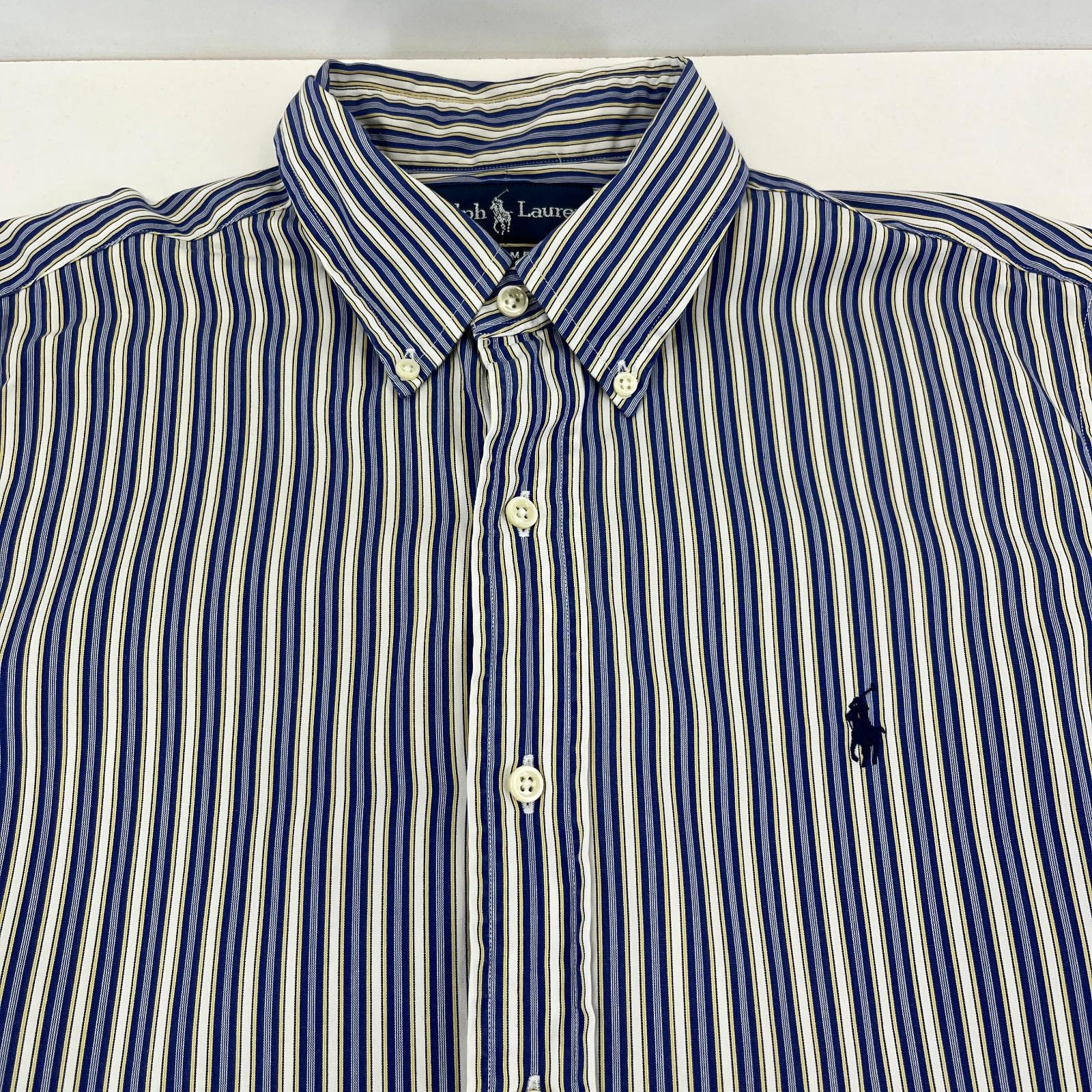 Ralph Lauren Shirt Mens 15 1/2 M Blue Pinstriped Cotton Button Up RL Pony