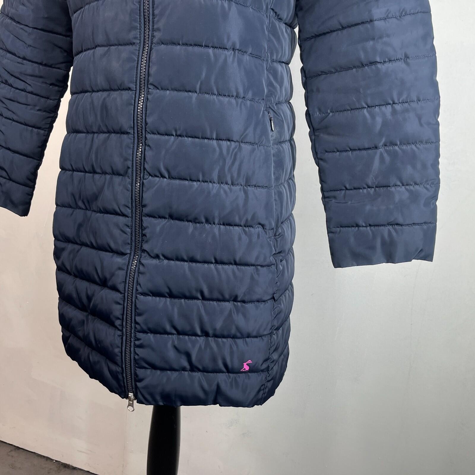 Joules Long Quilted Puffer Jacket Coat Navy Blue Women's UK size 14