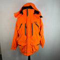 Cabelas Fluorescent Orange Softshell Chore Coat Warm Jacket with Hood size Large