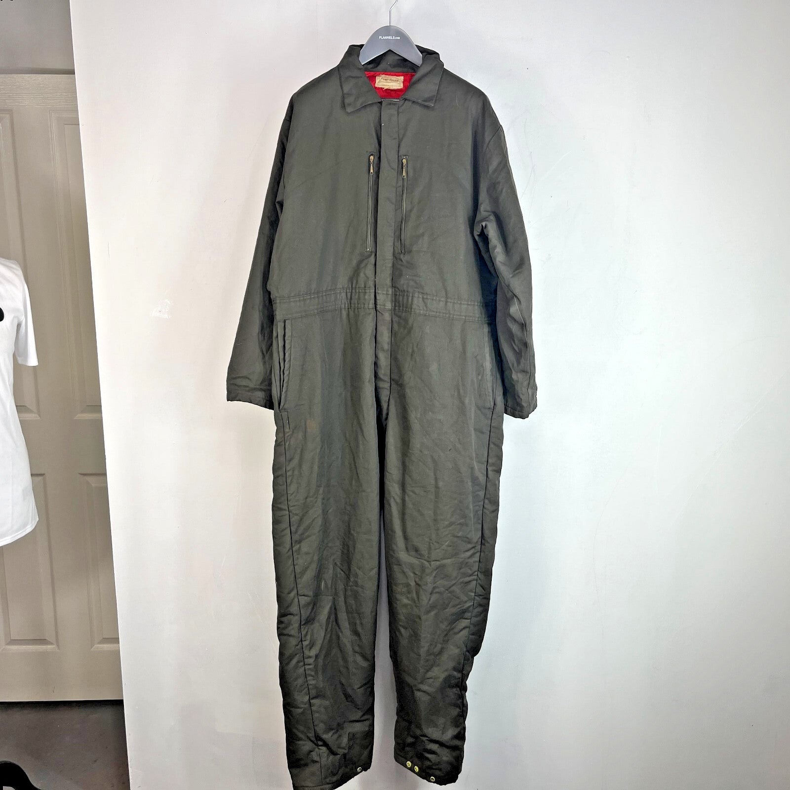 Vtg Montgomery Ward Powr House Thermal Insulated Overalls Green w/ Hood size XL