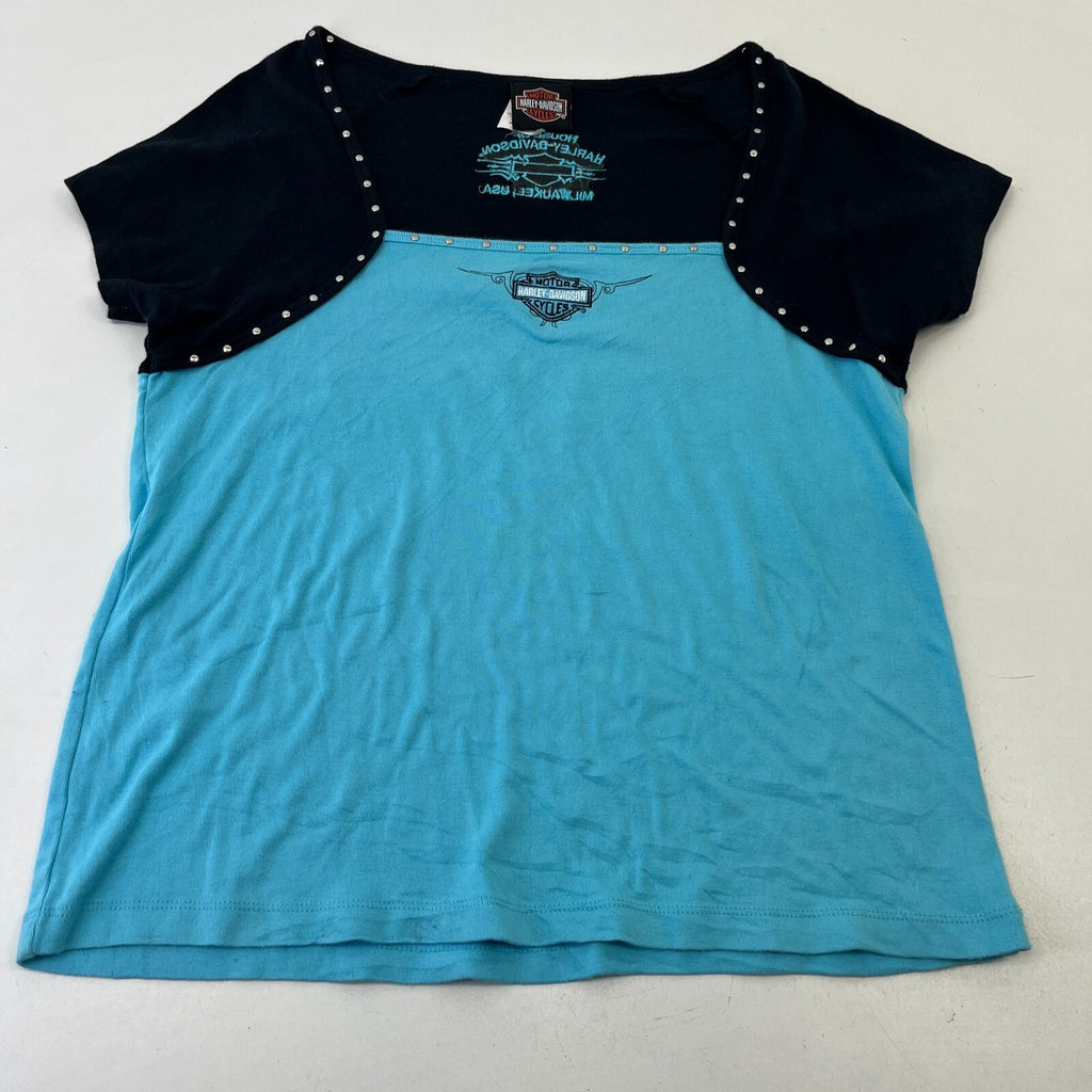 Harley Davidson Vintage Women's Embroidered T-Shirt 1990’s Blue/Black size L