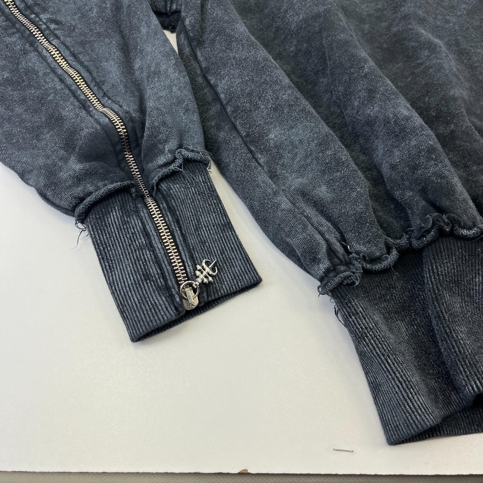 Drop Dead Distressed Look Grey Hoodie Zip Sleeves 100% Cotton Streetwear UK 2XL