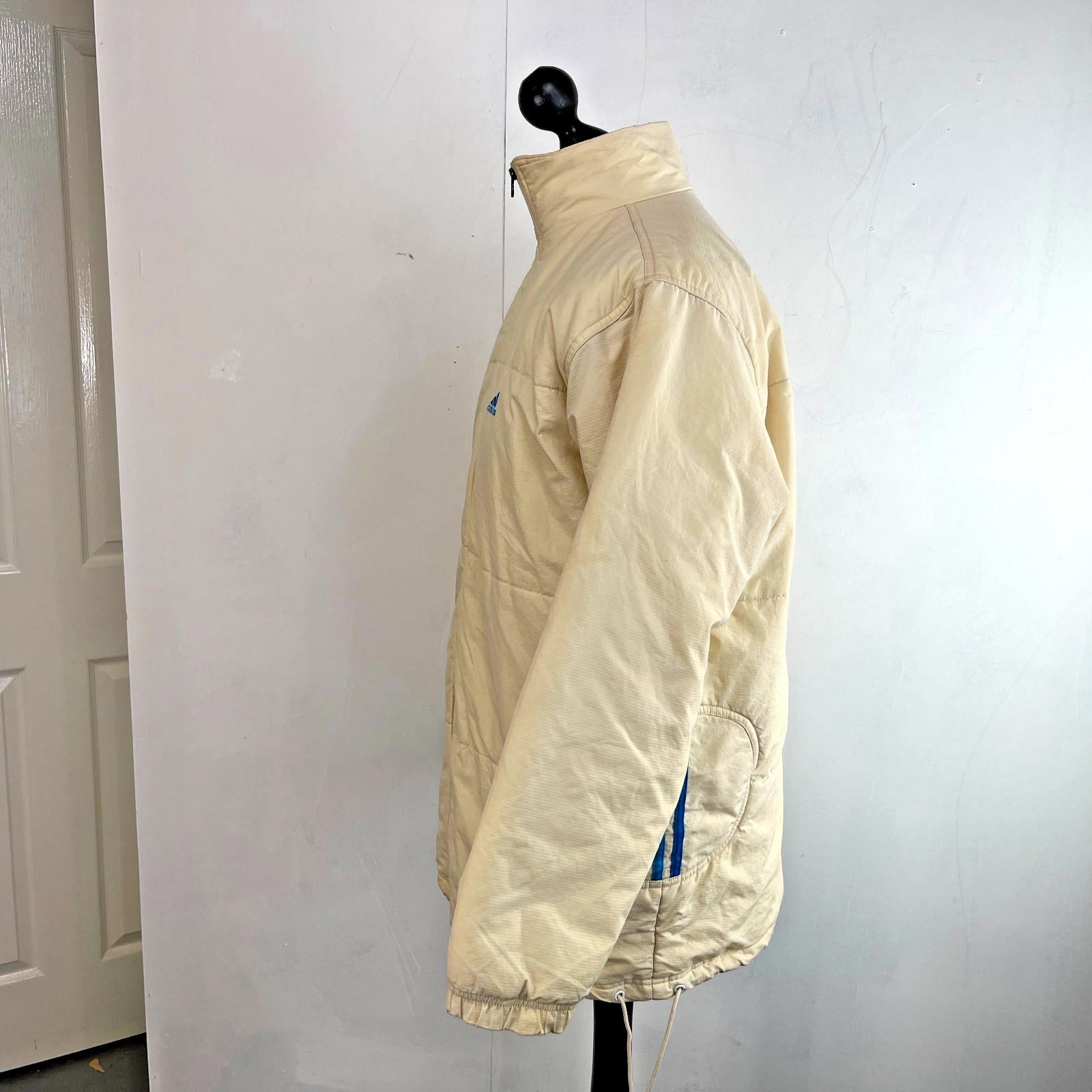 Vintage 90s Adidas Quilted Jacket Coat Y2K Rare Classic Light Yellow size L