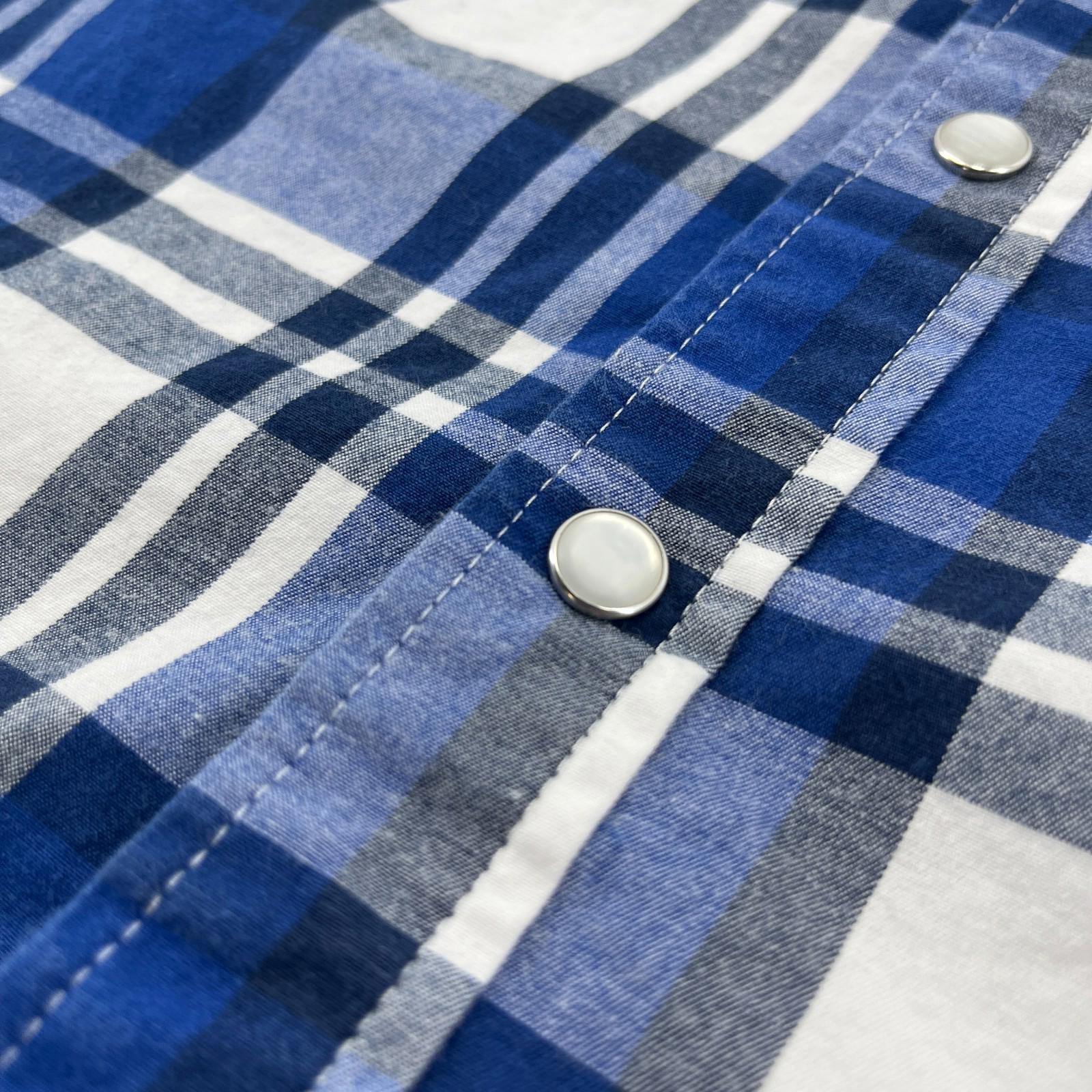 Levi's Mens Stretch Flannel Shirt Blue & White Wide Check Snap Fasten size S