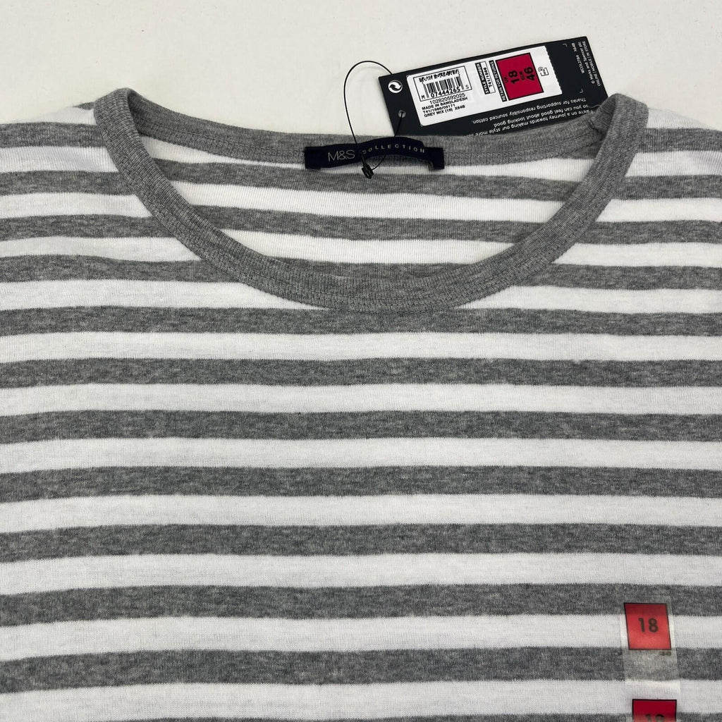 M&S Collection Crew Neck Pullover Top Grey & White Striped Long Sleeve size 18